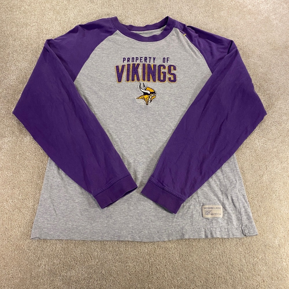 Reebok NFL Gridiron Classic Minnesota Vikings Mens Medium Grey Purple Raglan Tee